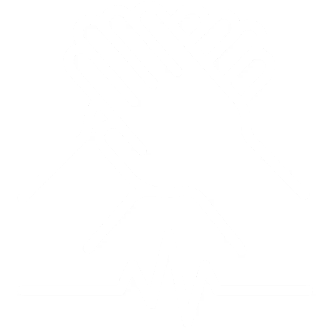 Two hands clasped together with a heartbeat line beneath representing cardiopulmonary resuscitation (CPR)