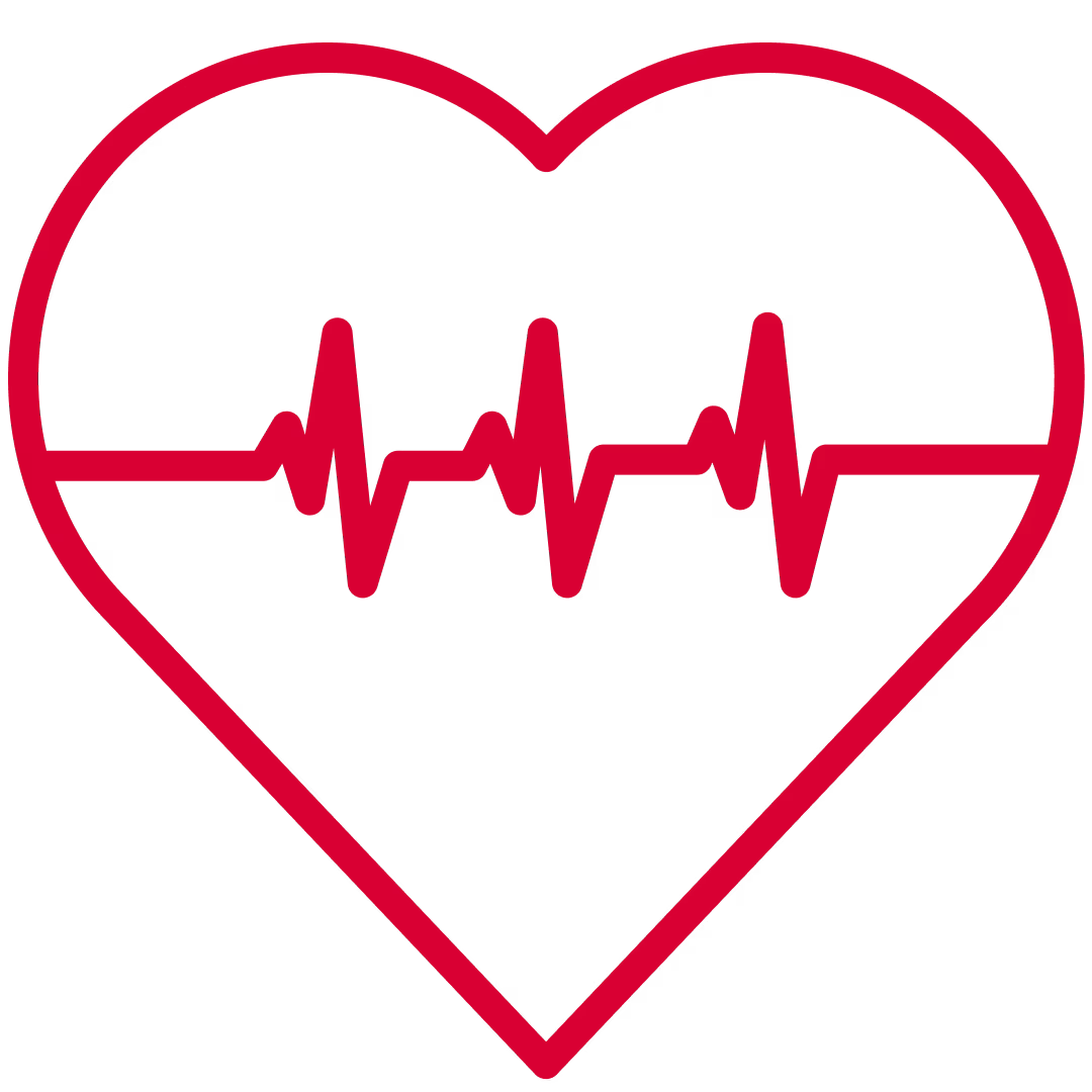 Red heart with an electrocardiogram line inside.